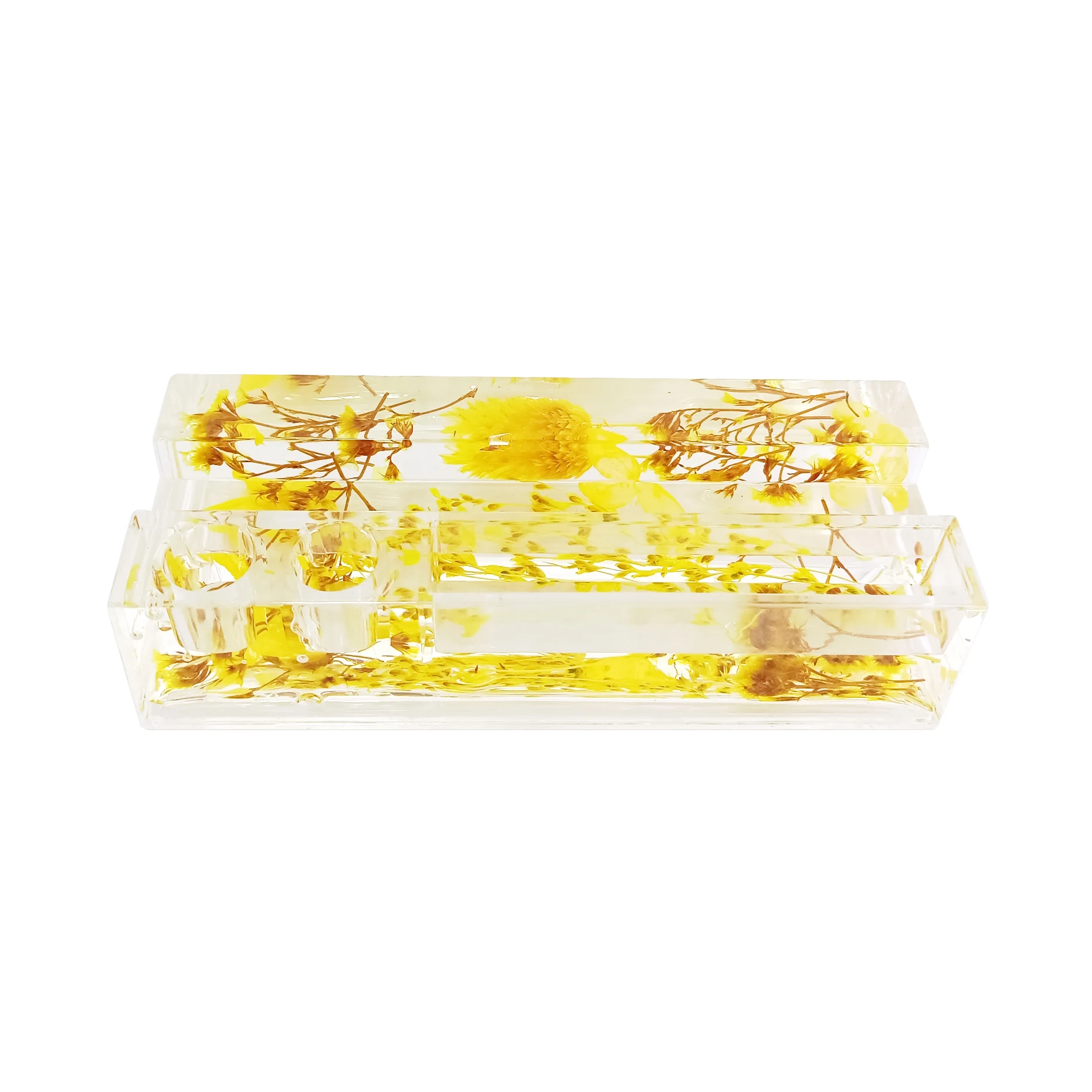 Customized Pen Stand Hand Filled Dried Flowers Acrylic Desk Mobile Phone Holder Memo Pen Holder