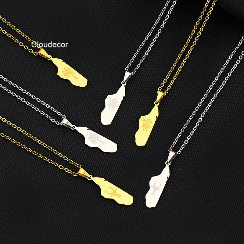 Позолоченное ожерелье из нержавеющей стали Мадагаскар карта для мужчин и женщин кокосовое дерево корова обезьяна кулон ожерелье