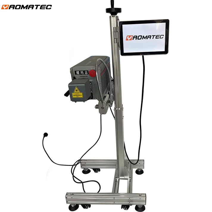 YAOMATEC Nonmetal Wood Acrylic Plastic Bottles Production Line Good Price Automatic CO2 Flying laser marking Machine