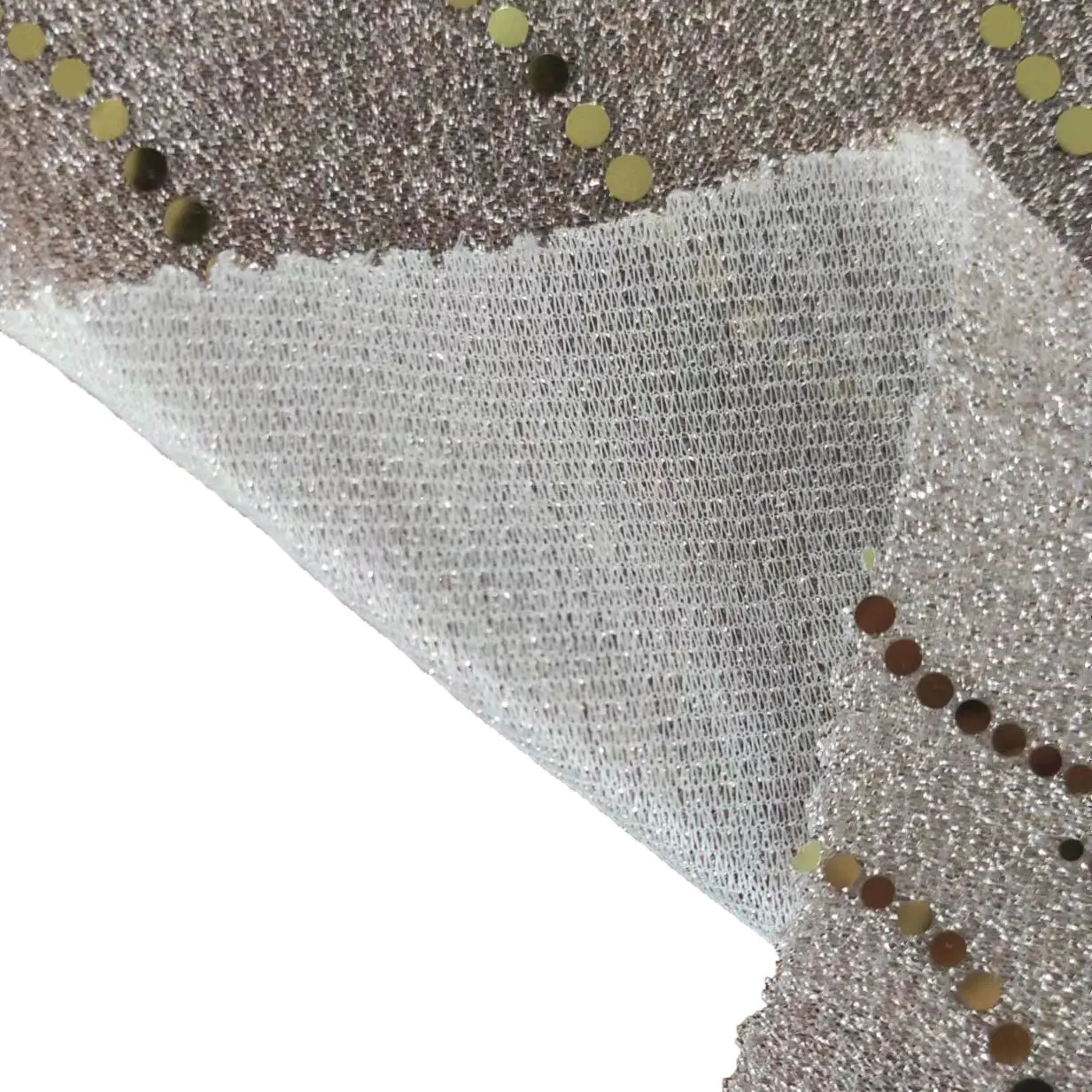Shiny Glitter Reflective Gold Net Skirt Material 100% Recycled Polyester Knit Lurex Mesh Crepe Sequin Lace Fabric
