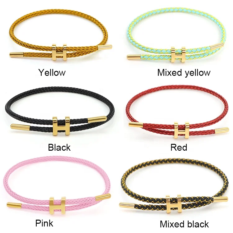FLOWER SEVEN 7203 Fashion Jewelry Bracelet 18K Gold H Buckle Adjustable DIY Bangle Stainless Steel Wire Rope Waterproof Bracelet