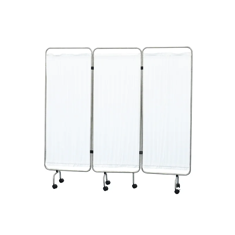 MK-N04 Mobile White Stainless Steel Portable Medical Ward Screen 3 Fold Hospital