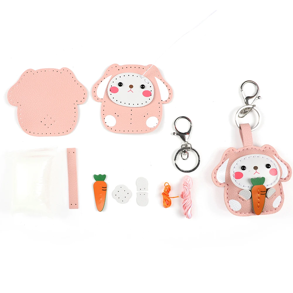 DIY Holiday Gift PU Leather Handmade Sewing Keychian Sets Crafting First to Learn Toys Keychain for Kids Girls Boys Adults