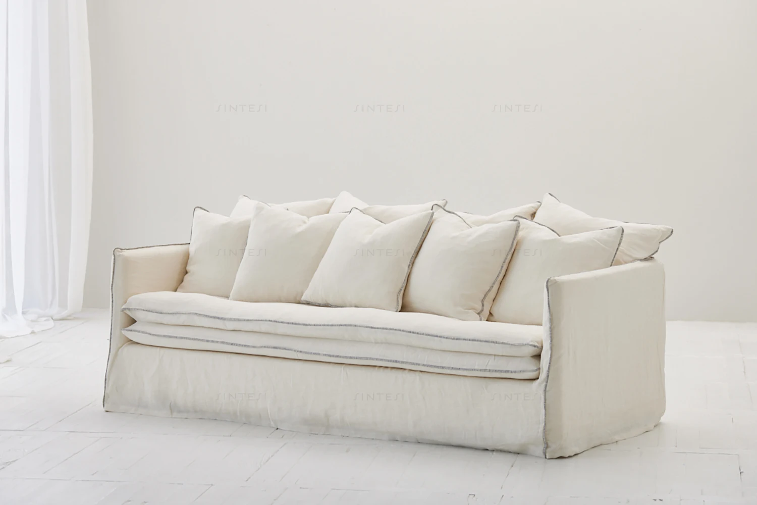 Comfortable living room furniture gooses feather filling 9 cushions couch modern sofas living room sofas with cotton and linen