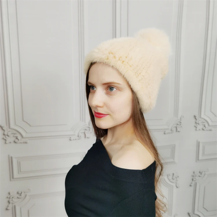Custom Winter Hats Beanie cap fur mink hat for ladies bucket winter mink real fur hats for women