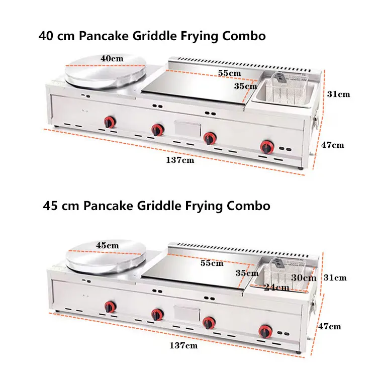 Customize Multifunction Pancake Crepes Maker Machine Commercial Fryer And Kitchen Gas Griddle