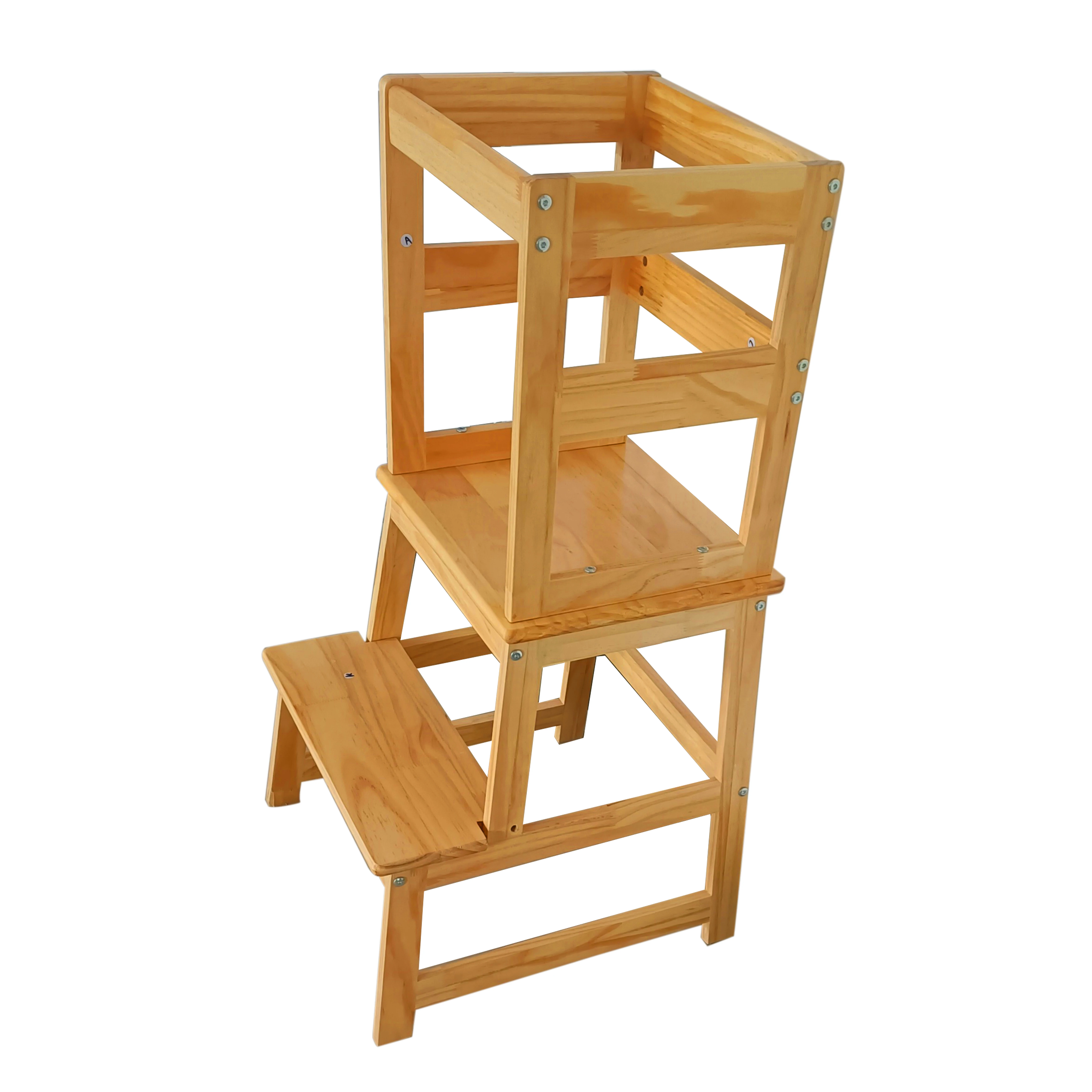 
Wooden Kids Kitchen Step Stool with Handle and Safety Rail 2 Tier Step Stool In Bathroom or Kitchen Room 