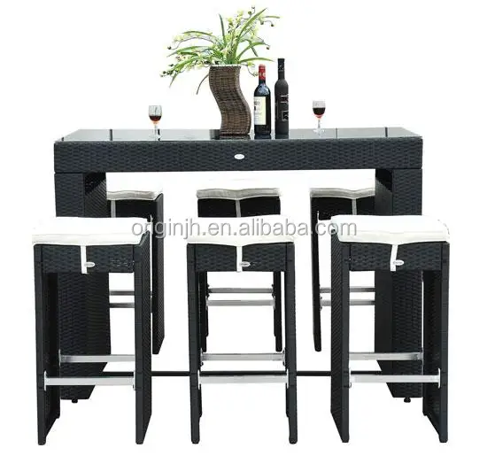 Restaurant night bar leisure poly rattan high table and chair sets garden furniture outdoor