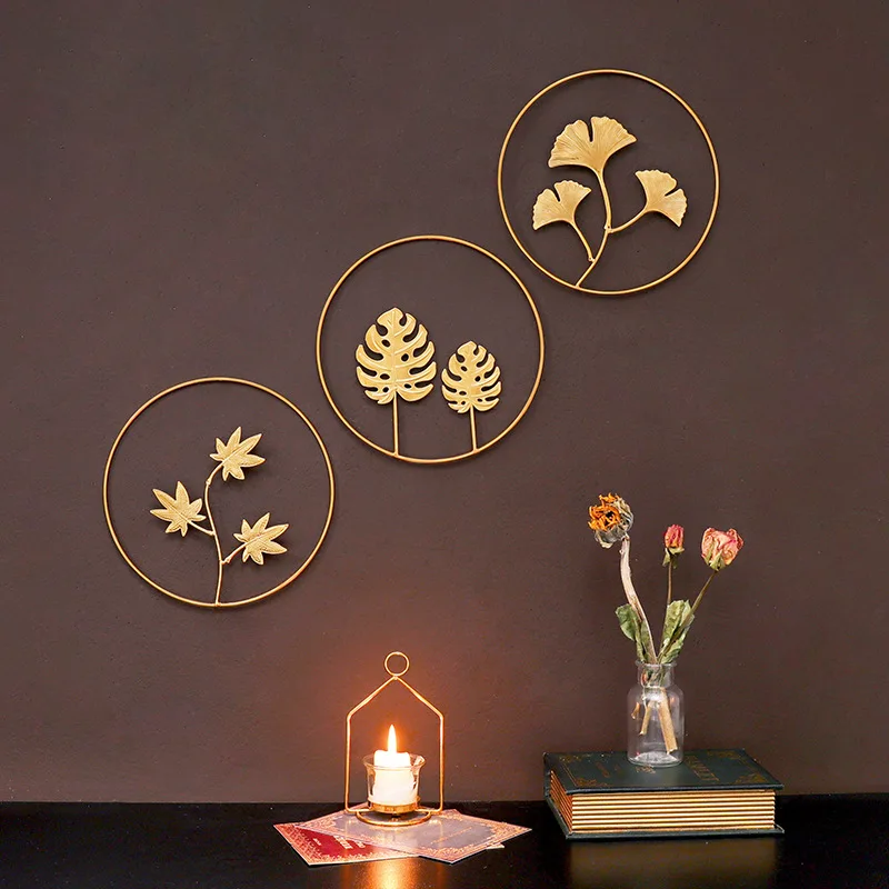 Modern Living Room Metal Wall Art Home Decor Hanging Gold Wall Decoration Plant Ornament