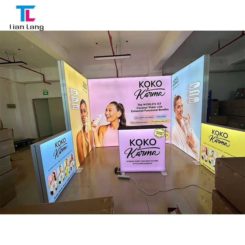 10x10 Folding Reusable Custom Advertising Promotion Fabric Aluminum Backdrop Expo Booth Backlit Exhibition SEG Pop Up Lightbox
