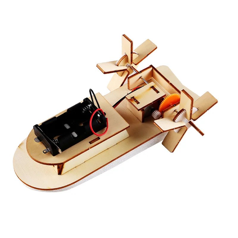 DIY Boat Model Material Set Wood Boat Building Kit 3D Assemble Wooden Paddle Steamer Creative Teaching Science Experiment Toy