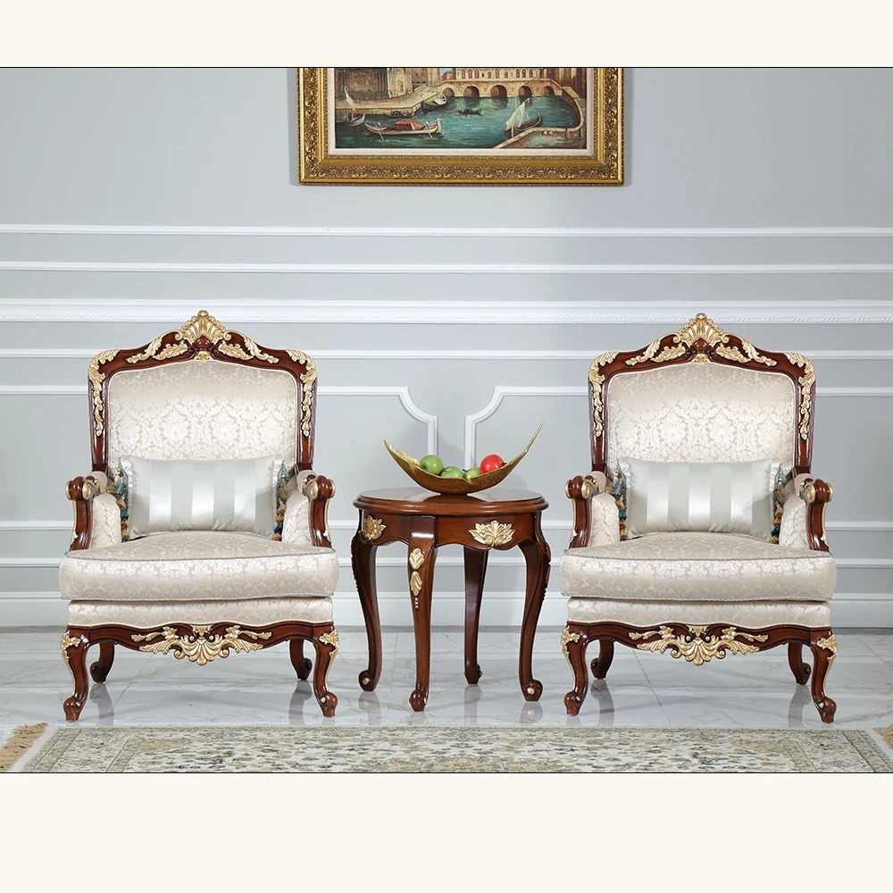 European Style hand carved gold leaf fabric Leisure Armchair