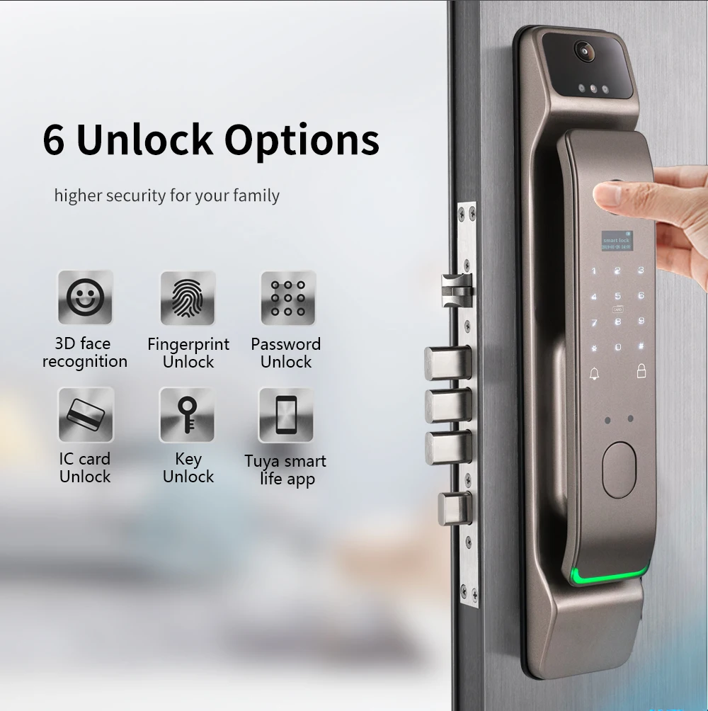 D Infrared Face Recognition Tuya App Unlock With Camera Fingerprint Magnetic Card Password Home Electronic Smart Door Lock