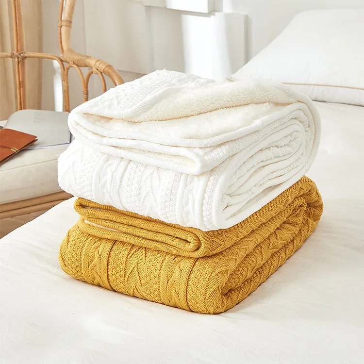 Cozy 2 Layer Knitted Blankets For Winter Plush Fleece Comfy Microfiber Blanket Luxury Other Blankets
