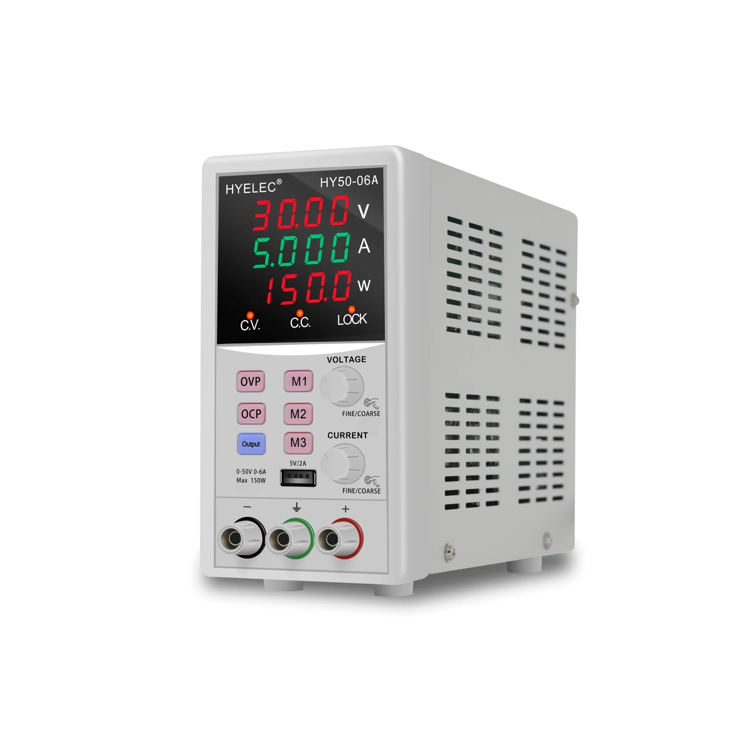 Variable DC Power Supply, Hyelec 50V 6A 150W adjustable switching bench power supply with 4 digits dual color LED display,