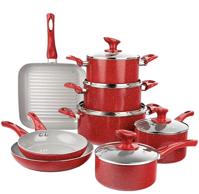 Набор Антипригарной Посуды, 13 предметов, набор антипригарных кастрюль и сковородок с трехслойным алмазным покрытием, 100% PFOA Free, Stay Cool Touch Han