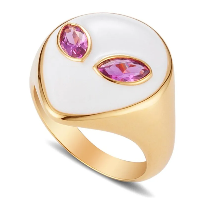 2021 High Quality 18K Pure Gold Silver Plated New Design Colorful Alien Shape Rings For Girls Finger Jewelry