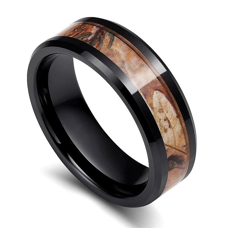 SZ CHENG JEWELERS wholesale apparel rings differ material tungsten titanium cobalt black ceramic base inlaid camouflage band
