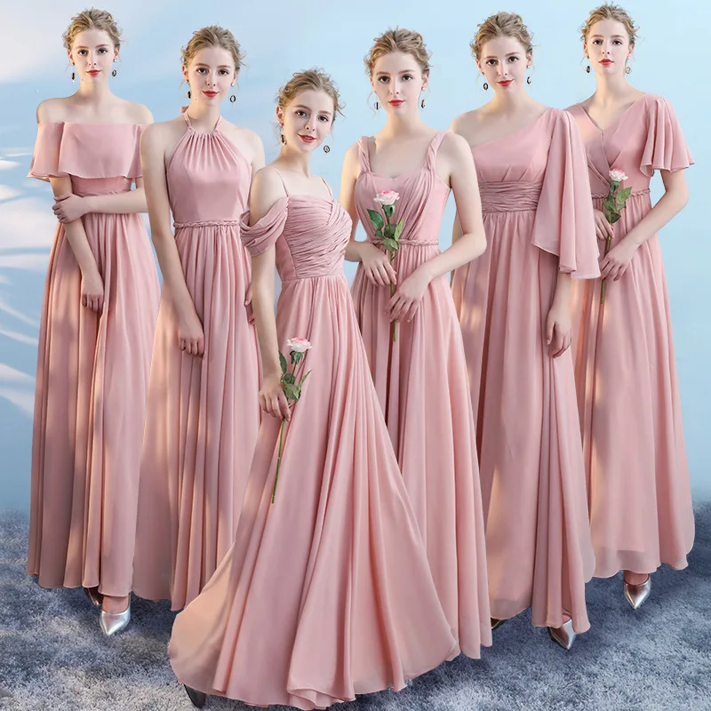 2024 New Arrival Peach Color Chiffon Bridesmaid Wedding Dresses for Bridesmaid