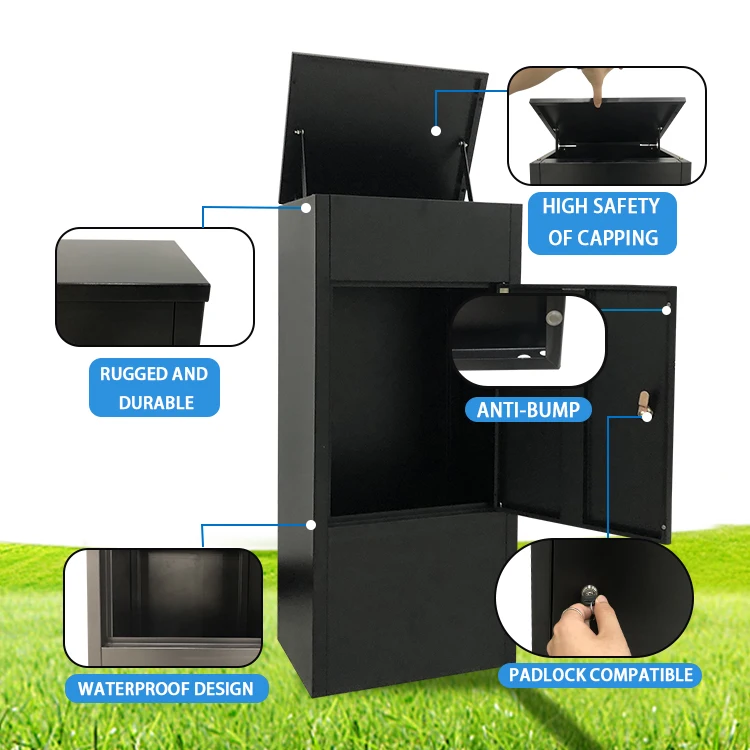 JH-Mech Outdoor Parcel Delivery Box With Tamper-Resistant Drop Weatherproof Slot and Key Large Lockable Parcel Mailbox