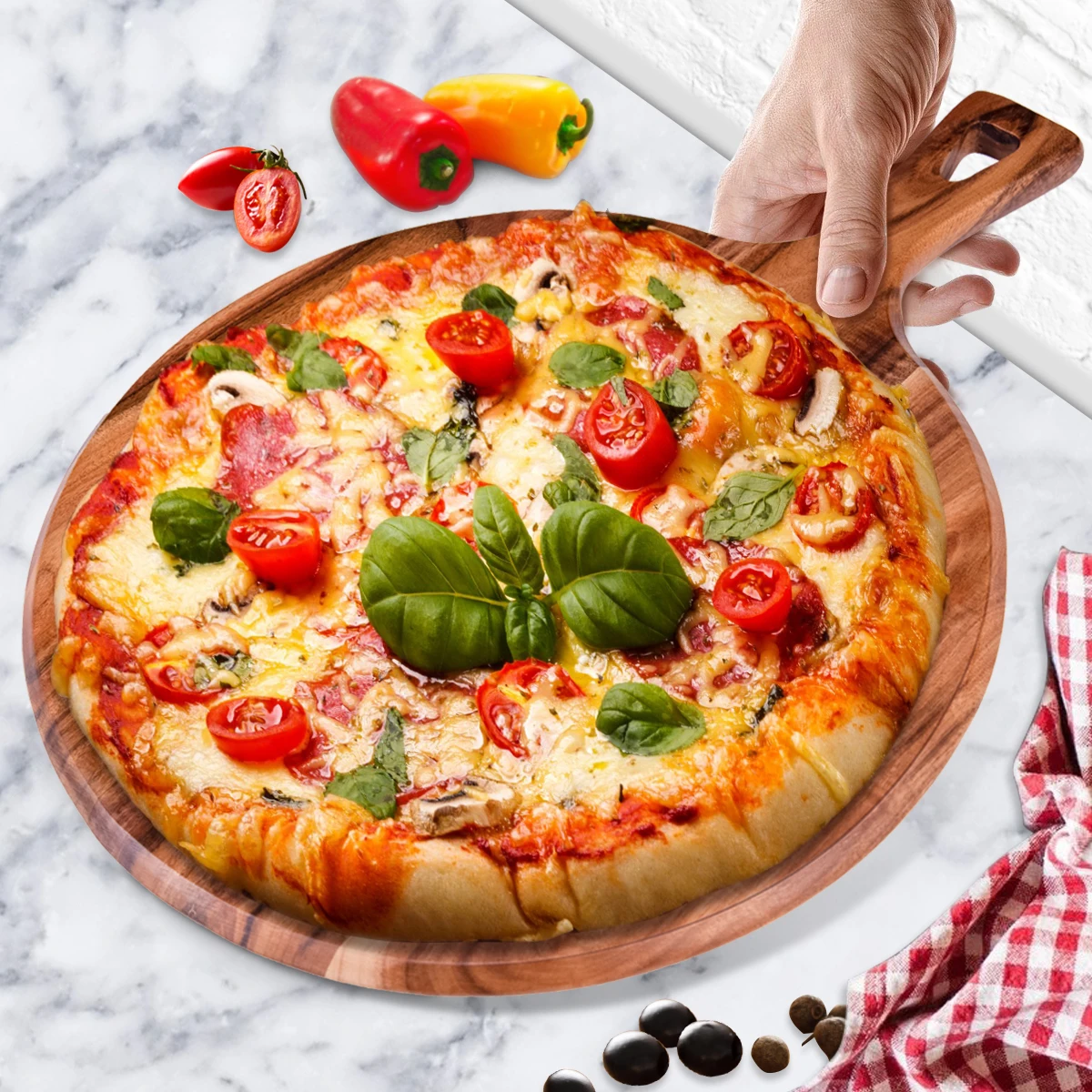 Wholesale Best Seller Large Round Acacia Wood Pizza Serving Cutting Board With Free Sample