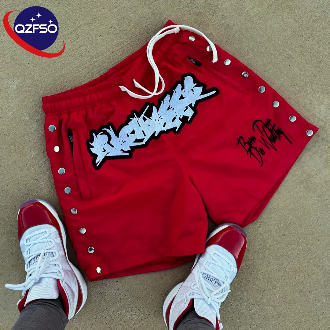 QZFSO Manufacturer Rivets 230 gsm French Terry Boxing Bermuda Pants Custom Digital Print Logo Oversized Shorts For Men