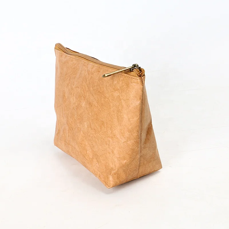 Custom reusable Eco washable natural brown cosmetic organizer portable zipper small travel TYVEK make up storage bag