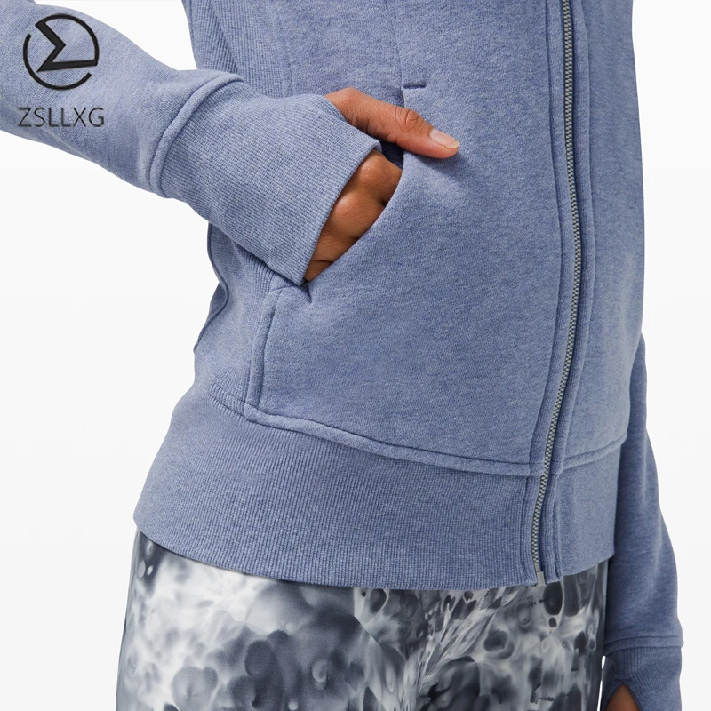 Customized Logo Women Yoga Cotton Zipper Hoodie Jacket Long Sleeve Thumb Hole Slim Fit Workout coats