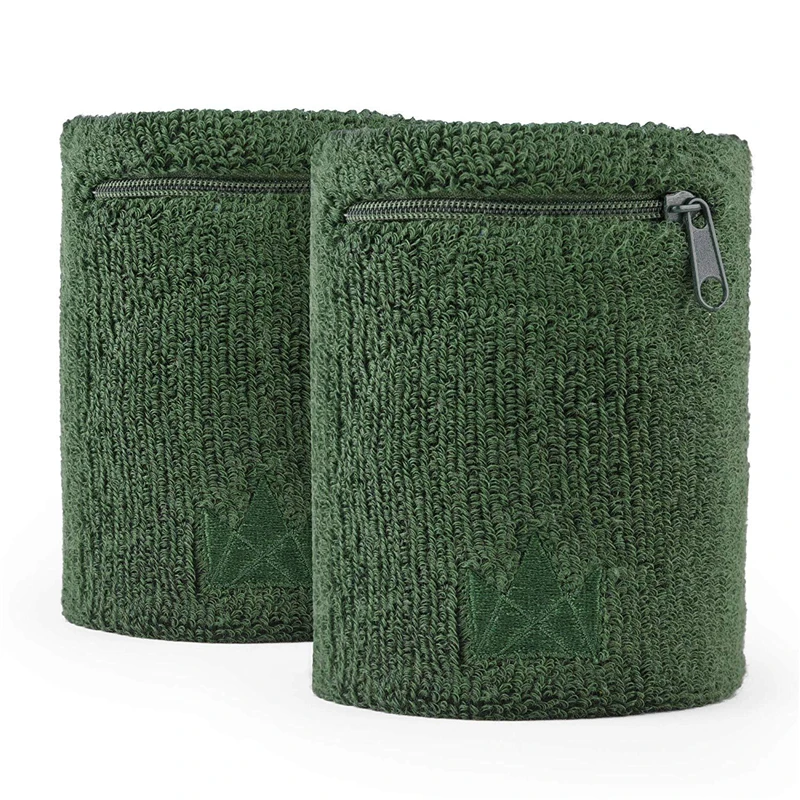 Embroidery Logo Unisex Elastic Sport Terry Wristband Sweatband With Zipper Pocket