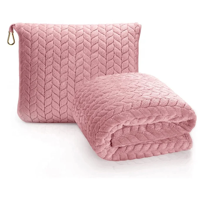 Soft wholesale 2 in 1 custom embroidery logo airplane flannel fleece travel pillow blanket