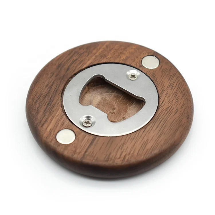 DIY Blank Round Shape Wine Opener Portable Black Walnut Wood Fridge Magnetic Bottle Opener