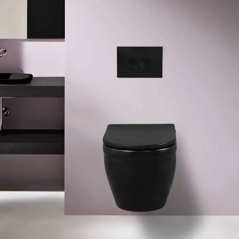 New Launch Colored Wall Hung Toilet Sanitary Ware Bathroom Wall Hung Washdown Toilet Ceramic inodoro de color negro