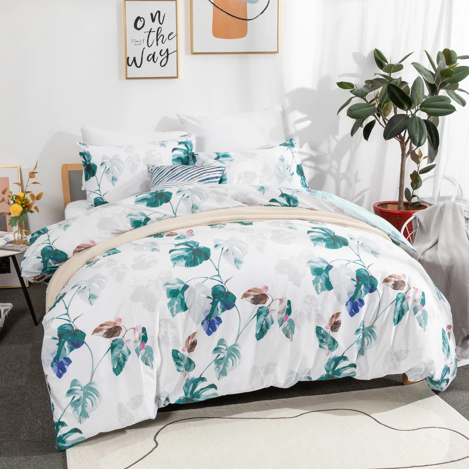 European Floral Bedding Set Super Soft 100% Cotton Tree Pattern Printed Quilt Duvet Cover Sets