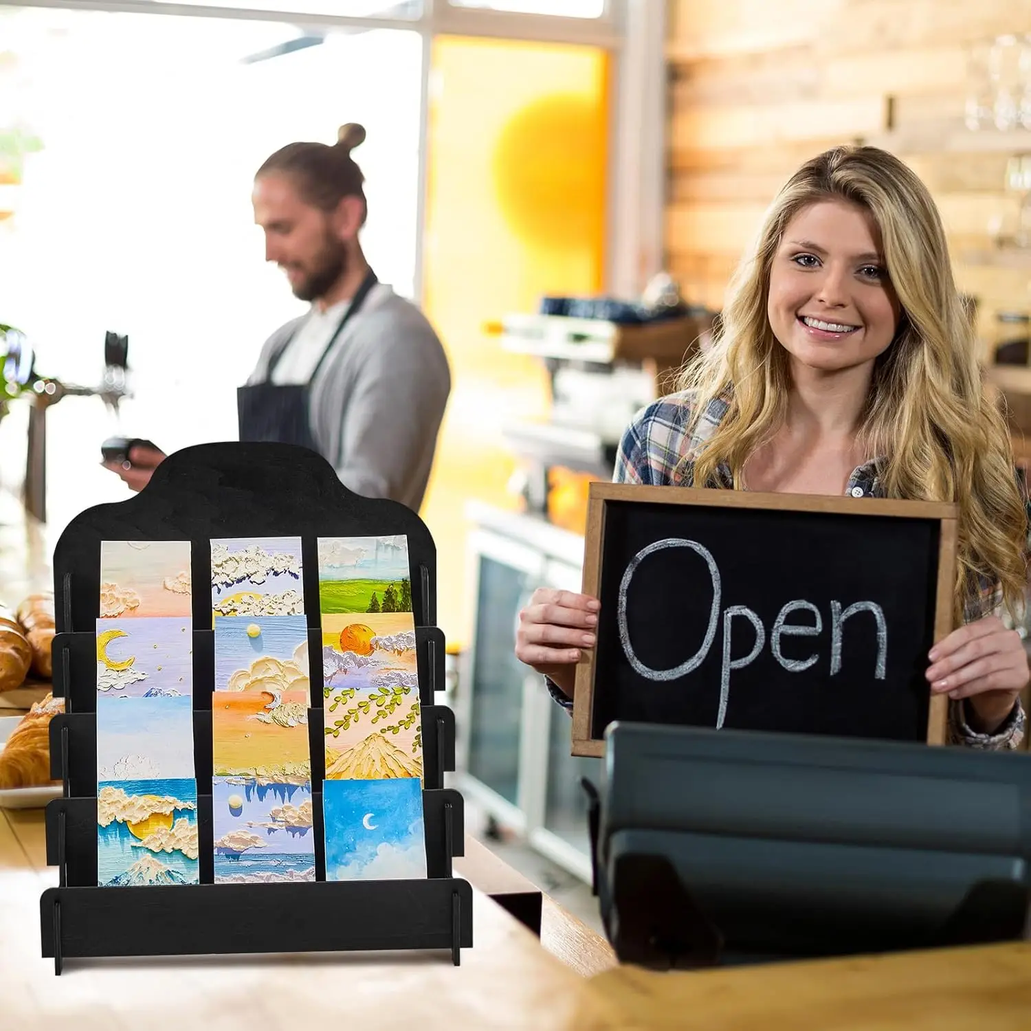 202411 4 Tier Greeting Card Display Stand Wooden Sticker Display Stand Portable Card Display Rack