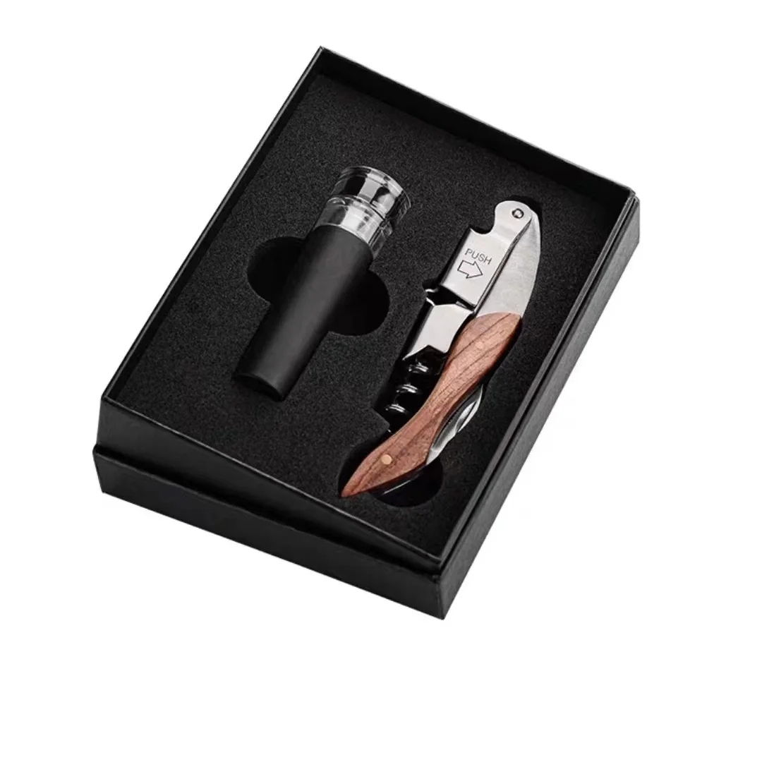 Custom 2 Pieces Wooden Wine Bottle Opener And Stopper Set Corkscrew Opener Set Wine Bottle Opener Gift Set For Gifts