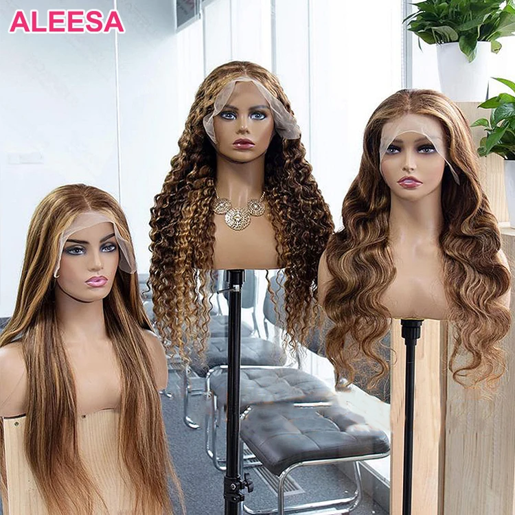 Glueless 13x6 Highlight Lace Front Wig, Deep Wave Highlight Human Hair Wig, 4/27 26inch Brown Highlight Wig