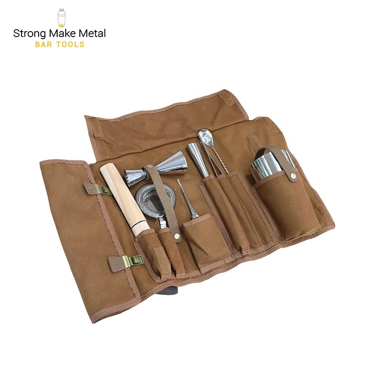 Профессиональные пользовательские Серебряный адвокатское сословие нержавеющей стали набор инструментов 9 шт портативный подарок дорожная Бармен Комплект со складной холщовый мешок