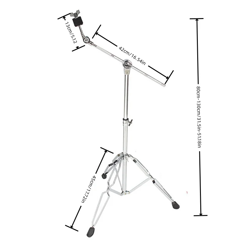 Adjustable Cymbal Stand Straight Boom Cymbal Stand Double Braced Legs Height Angle Drum-kit Cymbal Accessory with Rubber Feet