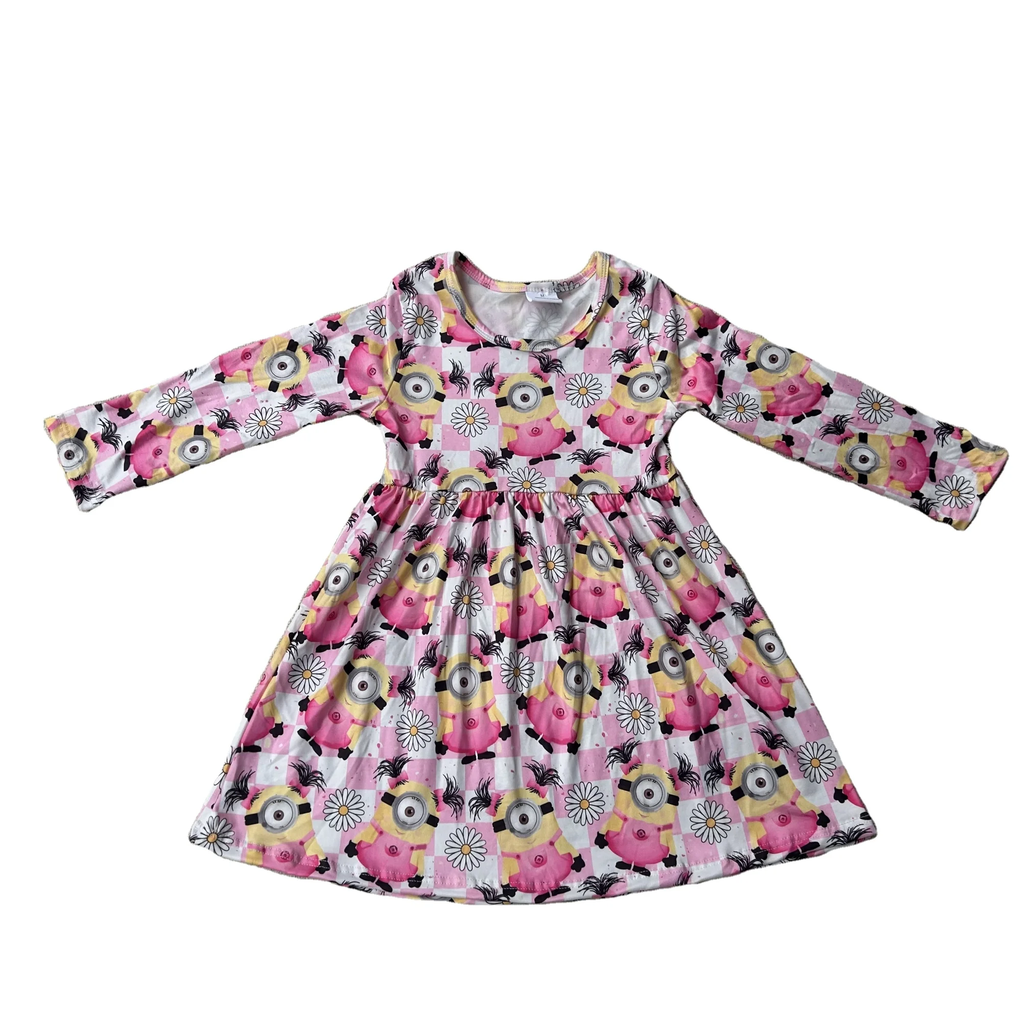 2024 Fashion Design clothes Baby Dress Milk Silk Girls Cute Short Skirt pink Pattern New Arrival Kids Frock