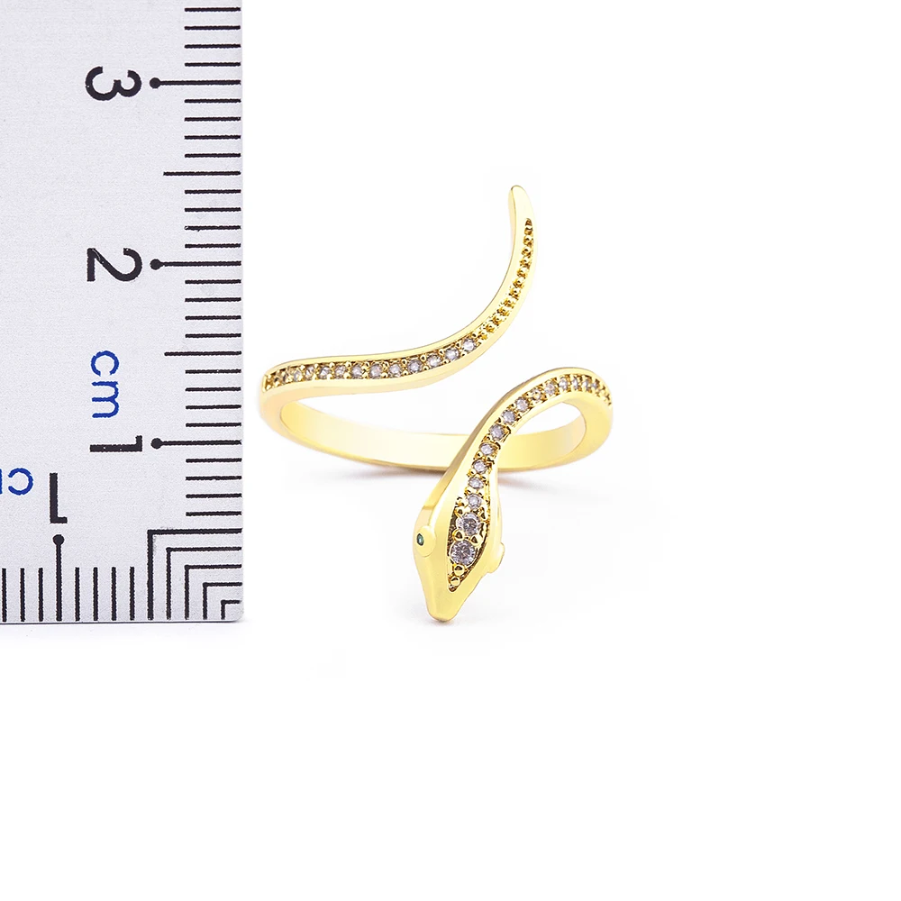 QIKU Fashion Gold Color Snake Shape Copper Zircon Ring Opening Adjustable Jewelry Women Unusual Accessories Girl Gift Wholesale