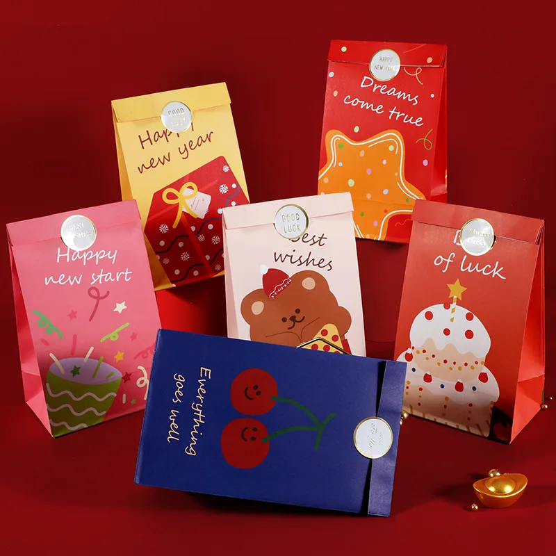 Fashion Design Halloween Christmas Festival  Sweet Flat Kraft Candy Party Bag with Lovely Sticker