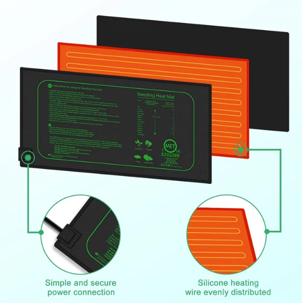Durable Waterproof Seedling Heat Mat Warm Hydroponic Heating Pad  MET Standard for Seed Starting Greenhouse and Germination