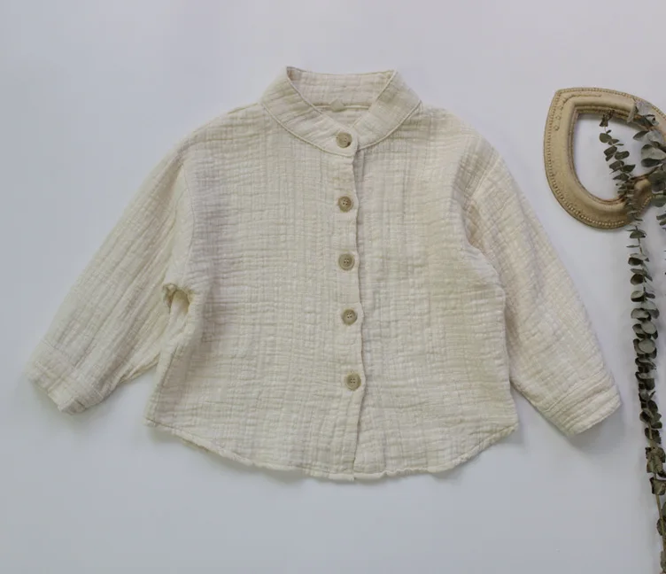 2021 New Spring Baby Boy Turn-down Collar Linen Blouse Cute Kid Boy Soft Solid Shirt 1-7 Years