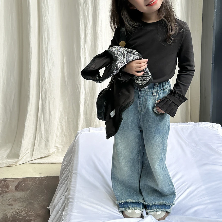 Wholesale 2 -10 T Wholesale Casual Retro Children Baby Overalls Wear Kids Boys Blue Girl Jeans Denim Pants for Children
