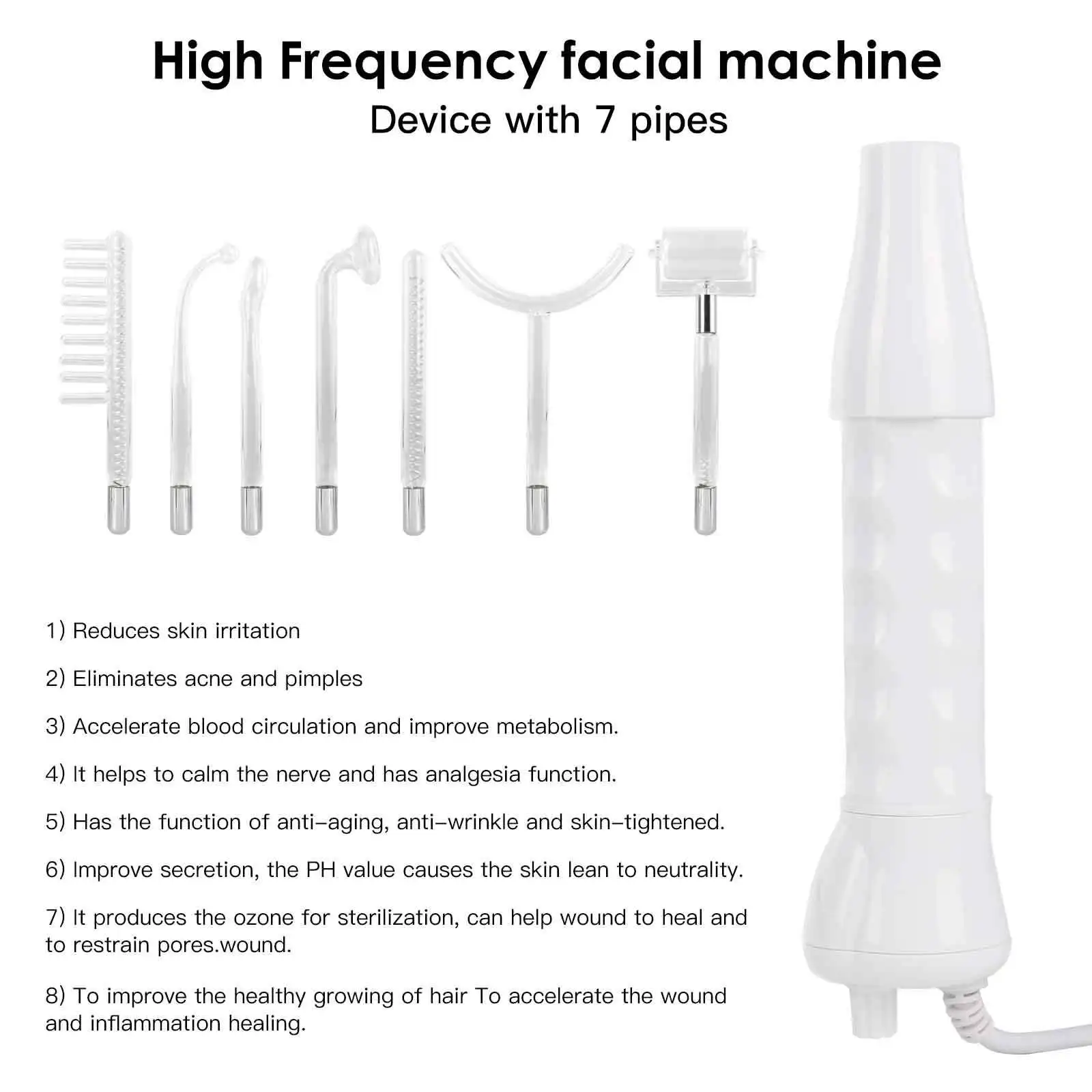 Portable ozone high frequency violet wand facial care high frequency wand for skin rejuvenation 7 in 1