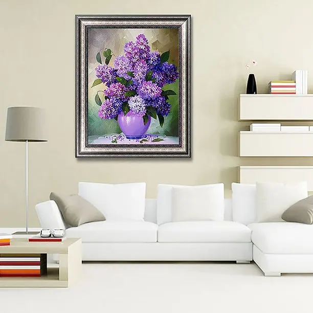 5D DIY Full Drill Diamond Painting  Purple Flower Vase Cross Stitch Embroidery Diamond Painting
