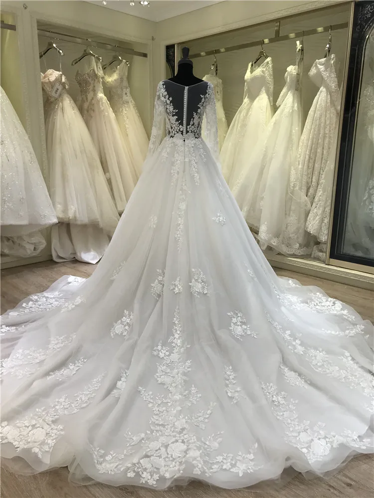 2021 best sale luxury women white wedding dress long sleeves