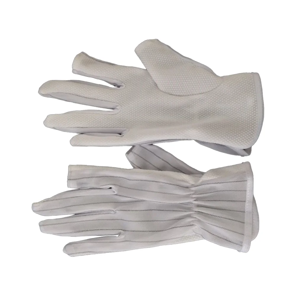 Customized Size White Construction Protective Safety Expose Two Fingers Stripe ESD Anti-static Gloves