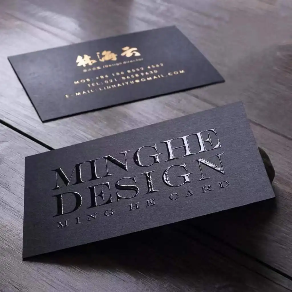 Custom Printed UV Spot Art Paper Black Embossed Business Cards