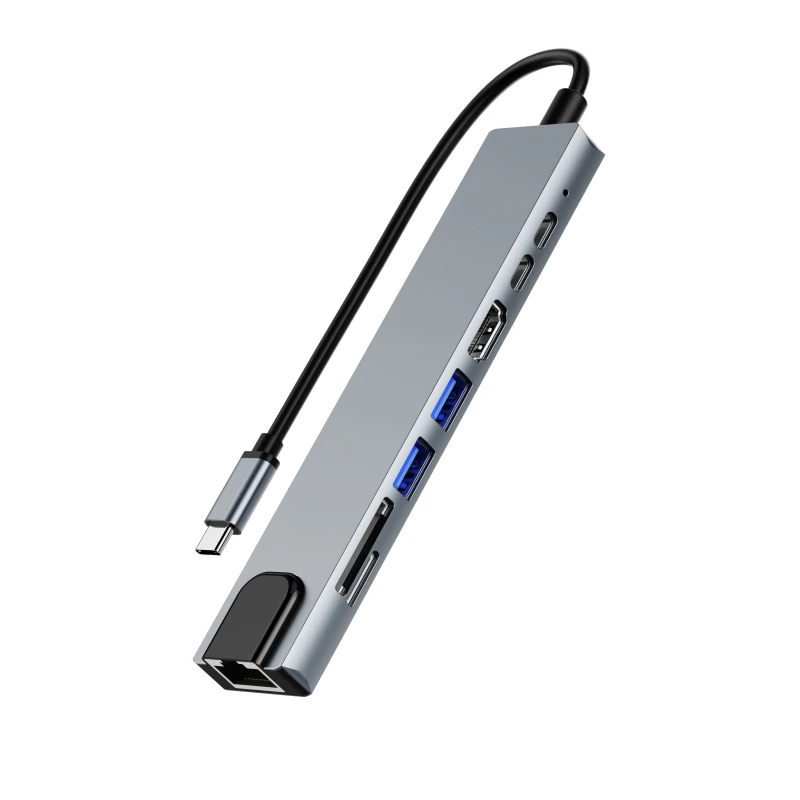 High Quality 8 in 1 USB C Hub USB 3.0 4K UHD HDMI RJ45 Ethernet SD Card Reader Type C USB Hub with Charging Port for Macbook